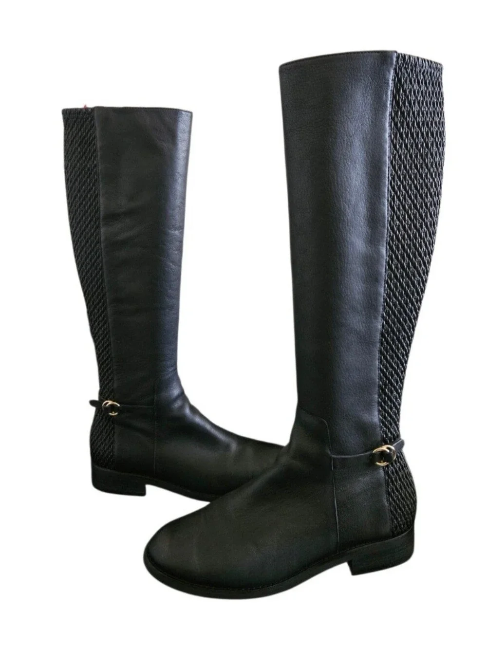Cole Haan Isabell Stretch Knee-High Black Leather Riding Boots Size 7.5 B